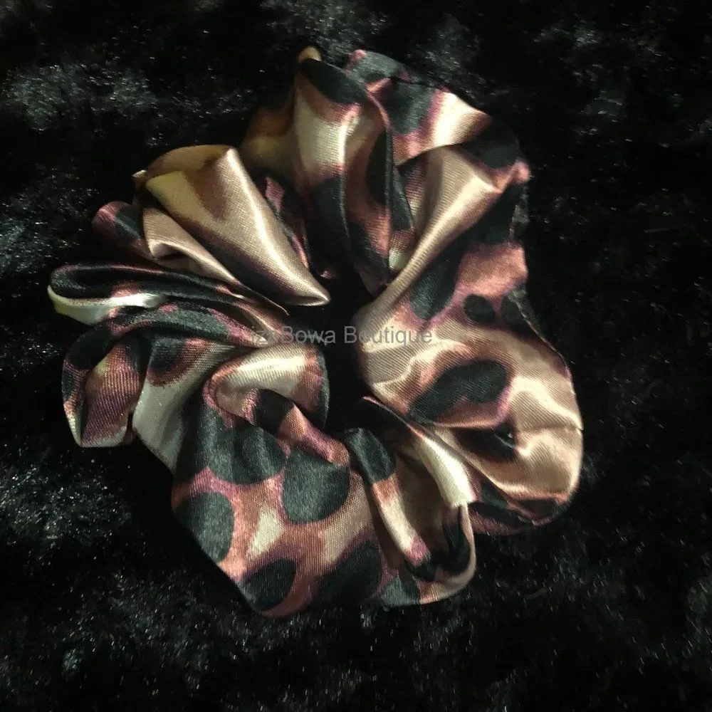 Brown Cheetah Design Satin Scrunchie (kids) SC2741 Handmade NWT Boutique